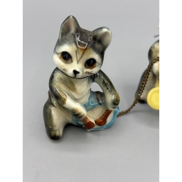 Vtg Nov Co Japana Ceramic Cat Figurine‎ Trio Playing Instruments Connected Chain - Picture 2 of 6